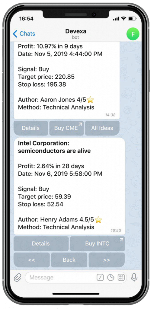 Examples of investment ideas in the chatbot.
