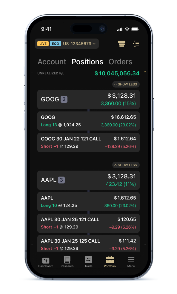 Options Trading App - Positions