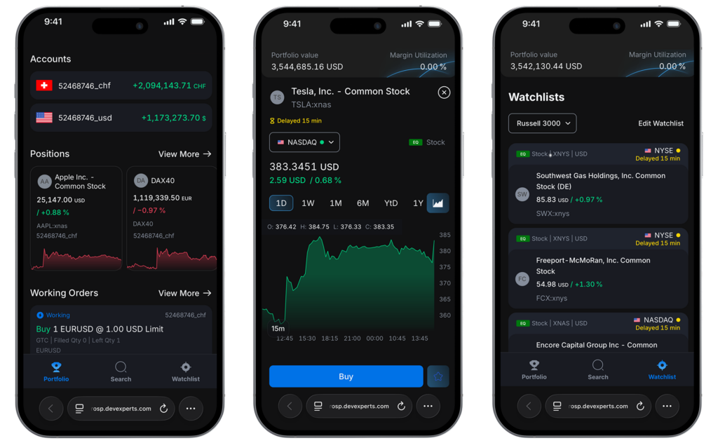 Demo web mobile UI for Cornèr Bank Ltd.