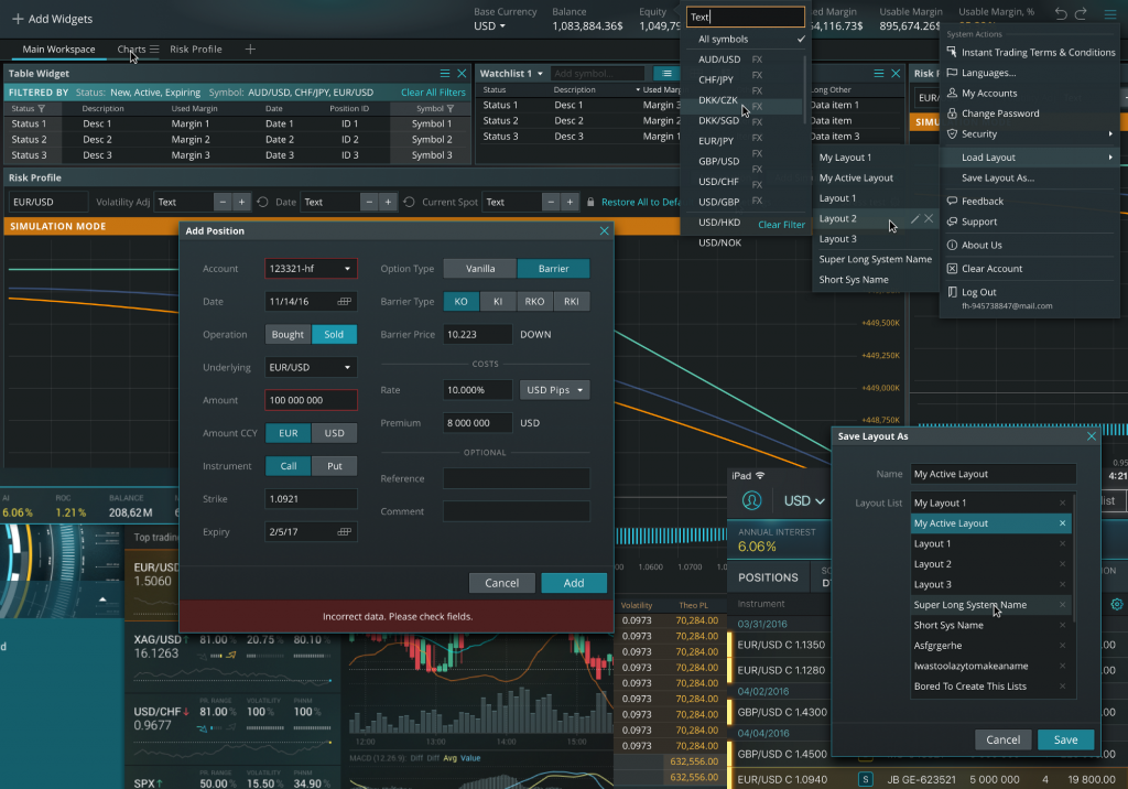 trading platform UI