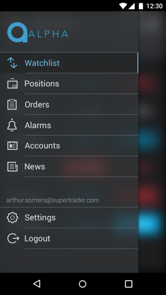 trading platform UI