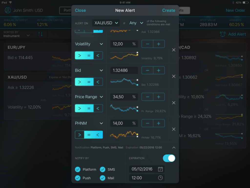 trading platform UI