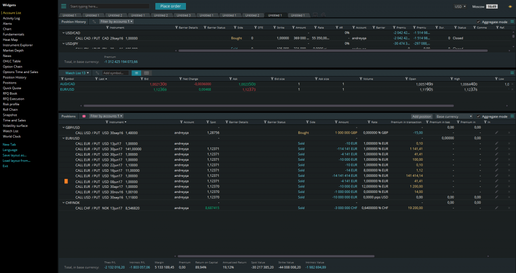 trading platform UI