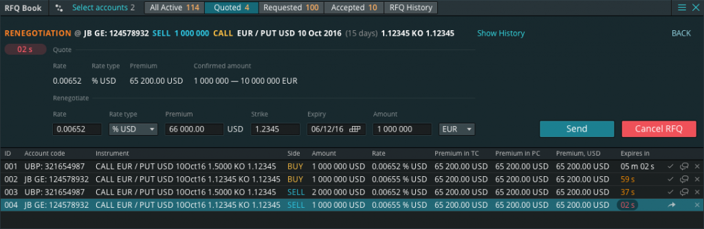 trading platform UI